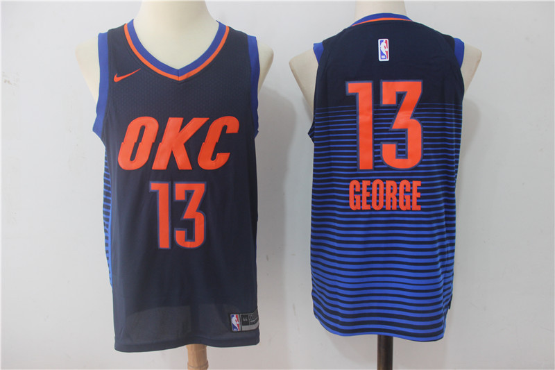 Men Oklahoma City Thunder 13 George Blue OKC NBA Jerseys